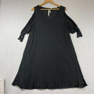 Soft Surroundings Destin gauze Dress Size XL Black Tassel Keyhole Cold Shoulder